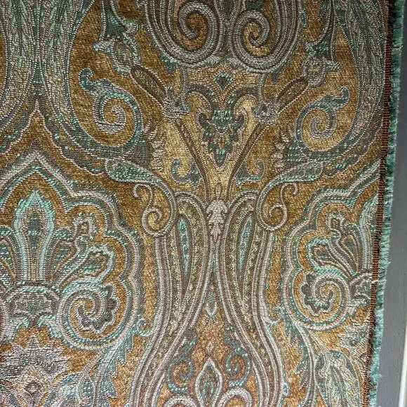 Jacquard Upholstery Fabric in Opulent Aquamarine, Silver, and Gold Pattern